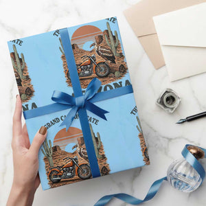 Vintage Arizona Motorcycle Rider Wrapping Paper Roll Desert Cactus Grand Canyon State TS12 Light Blue Print Your Wear