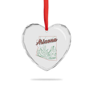 Vintage Arizona State Outline Desert Sunset Graphic Heart Crystal Glass Ornament Retro Southwest Saguaro Cactus Travel Souvenir