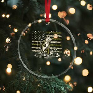 Vintage Bass Fishing Camouflage Crystal Glass Ornament Patriotic Largemouth Bass Angler Fishing Lovers Fisherman Camo US Flag