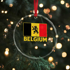 Vintage Belgium Soccer Flag with Lion Graphic Crystal Glass Ornament Belgian Football Pride Gift for Fans TS10 Print Your Wear