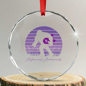 Vintage Bigfoot Alzheimers Awareness Crystal Glass Ornament Purple Ribbon Support Graphic