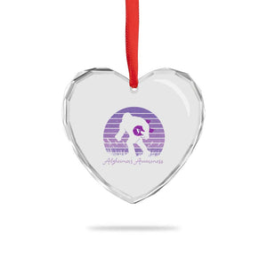 Vintage Bigfoot Alzheimers Awareness Heart Crystal Glass Ornament Purple Ribbon Support Graphic