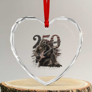 Vintage Bigfoot Playing Guitar 250 Years Heart Crystal Glass Ornament 1776 2026 Bigfoot Patriotic USA Flag Sasquatch TS10 Transparent Glass 3'' Heart Print Your Wear