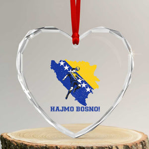 Vintage Bosnian Map Football Fan Heart Crystal Glass Ornament Proud Balkan Heritage Gift
