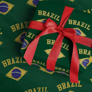 Vintage Brazil Flag Patriotic Brazilian Pride Wrapping Paper Roll TS11 Green Print Your Wear