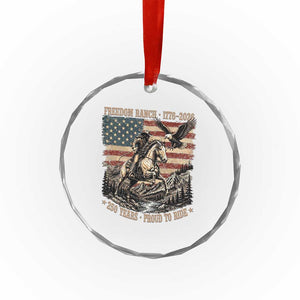 Vintage Cowboy and Soaring Eagle Freedom Ranch 1776 to 2026 Crystal Glass Ornament Proud to Ride American Flag 250th Anniversary