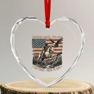 Vintage Cowboy and Soaring Eagle Freedom Ranch 1776 to 2026 Heart Crystal Glass Ornament Proud to Ride American Flag 250th Anniversary