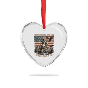 Vintage Cowboy and Soaring Eagle Freedom Ranch 1776 to 2026 Heart Crystal Glass Ornament Proud to Ride American Flag 250th Anniversary