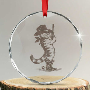 Vintage Cowboy Cat Crystal Glass Ornament Retro 90s Western Country Rodeo Kitten Cowgirl TS10 Transparent Glass 3'' Circle Print Your Wear