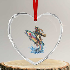 Vintage Cowboy Riding Rainbow Trout Heart Crystal Glass Ornament Funny Fishing Western Rodeo TS14 Transparent Glass 3'' Heart Print Your Wear