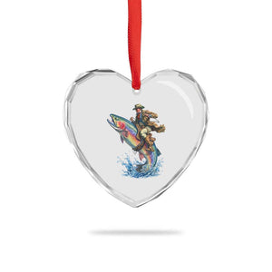 Vintage Cowboy Riding Rainbow Trout Heart Crystal Glass Ornament Funny Fishing Western Rodeo TS14 Print Your Wear