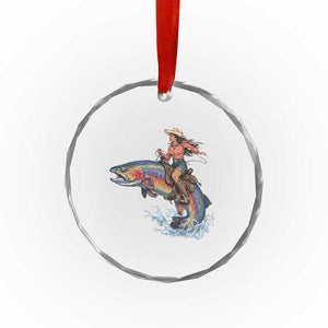 Vintage Cowgirl Riding Rainbow Trout Crystal Glass Ornament Funny Fishing Western Rodeo TS14 Print Your Wear