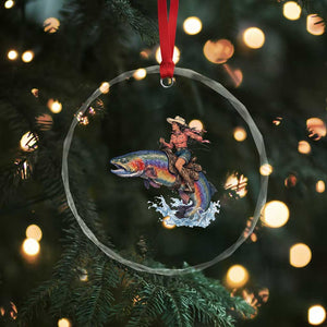 Vintage Cowgirl Riding Rainbow Trout Crystal Glass Ornament Funny Fishing Western Rodeo TS14 Print Your Wear
