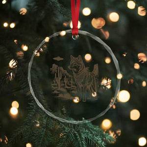 Vintage Coyote Cowboy UFO Crystal Glass Ornament Western Desert Southwest Coyote Alien