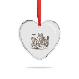 Vintage Coyote Cowboy UFO Heart Crystal Glass Ornament Western Desert Southwest Coyote Alien