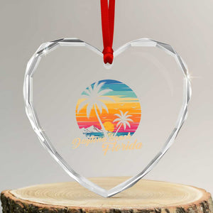 Vintage Daytona Beach Florida Heart Crystal Glass Ornament Summer Vacation Graphic
