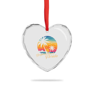 Vintage Daytona Beach Florida Heart Crystal Glass Ornament Summer Vacation Graphic