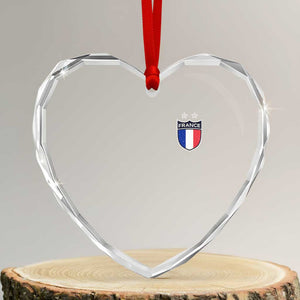 Vintage France Football Crest Two Stars French Flag Heart Crystal Glass Ornament