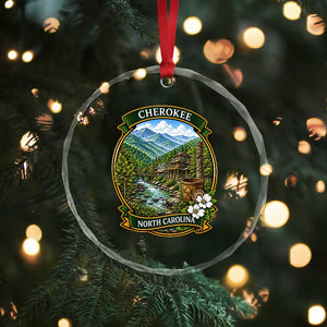 Vintage Great Smoky Mountains Crystal Glass Ornament Cherokee North Carolina Landscape