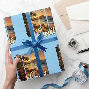Vintage Hawaii Beach Travel Wrapping Paper Roll Sunset Ocean Landscape
