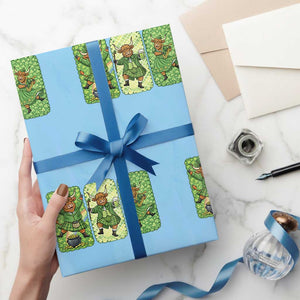 Vintage Highland Cow St Patricks Day Wrapping Paper Roll Farm Lover Gift TS12 Light Blue Print Your Wear