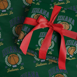 Vintage Indiana Basketball Graphic Wrapping Paper Roll Retro 1967 Sports Indianapolis IN Fan TS02 Green Print Your Wear