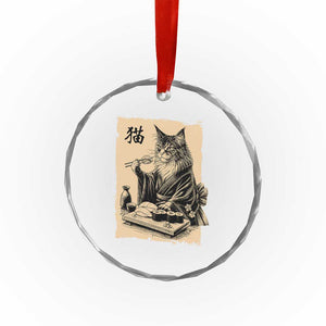 Vintage Japanese Cat Eating Sushi Crystal Glass Ornament Funny Maine Coon Kimono Gift TS12 Print Your Wear