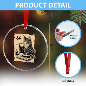 Vintage Japanese Cat Eating Sushi Crystal Glass Ornament Funny Maine Coon Kimono Gift TS12 Print Your Wear