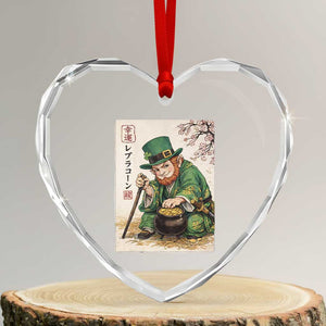 Vintage Japanese Leprechaun St Patricks Day Shamrock Ukiyo e Art Heart Crystal Glass Ornament TS11 Transparent Glass 3'' Heart Print Your Wear