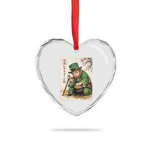 Vintage Japanese Leprechaun St Patricks Day Shamrock Ukiyo e Art Heart Crystal Glass Ornament TS11 Print Your Wear