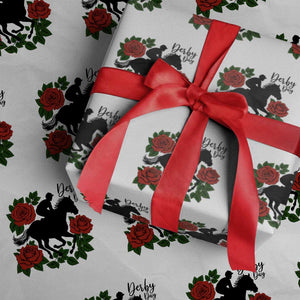 Vintage Jockey and Roses Horse Racing Graphic Wrapping Paper Roll Classic Derby Day Fan TS02 White Print Your Wear