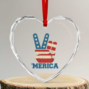 Vintage Merica Peace Sign Heart Crystal Glass Ornament Retro Patriotic 4th of July USA Flag TS02 Transparent Glass 3'' Heart Print Your Wear