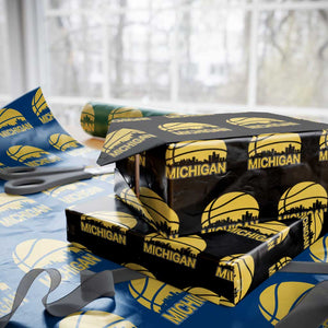 Vintage Michigan Skyline Wrapping Paper Roll Basketball Lover Gift TS12 Black Print Your Wear