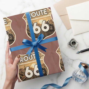 Vintage Motorcycle Road Trip Route Highway 66 Wrapping Paper Roll Open Road Adventure TS12 Mocha Print Your Wear