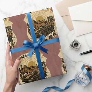 Vintage Muscle Car Route Highway 66 Wrapping Paper Roll Born To Roam Road Trip TS12 Mocha Print Your Wear