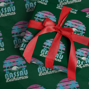 Vintage Nassau Wrapping Paper Roll Tropical Island Palm Trees Beach Bahamas Vacation TS10 Green Print Your Wear