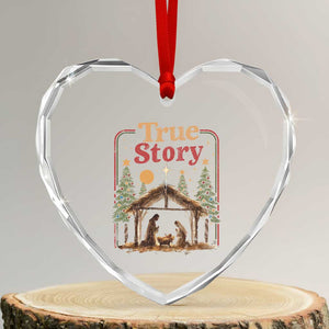 Vintage Nativity Scene Heart Crystal Glass Ornament Christian Christmas True Story Jesus Birth TS10 Transparent Glass 3'' Heart Print Your Wear