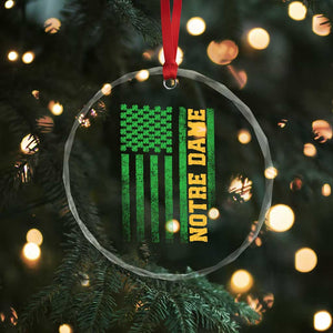 Vintage Notre Dame Indiana Shamrock American Flag Crystal Glass Ornament