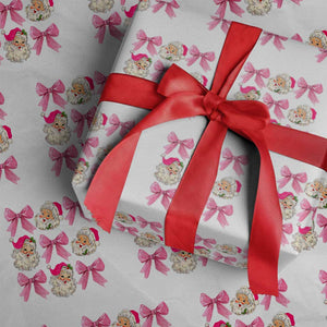 Vintage Pink Christmas Coquette Bow Wrapping Paper Roll Santa Claus Festive Xmas Vibe TS02 White Print Your Wear