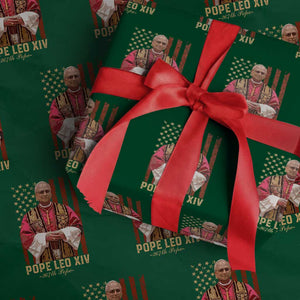 Vintage Pope Leo XIV Wrapping Paper Roll 267th Pope American Flag TS02 Green Print Your Wear