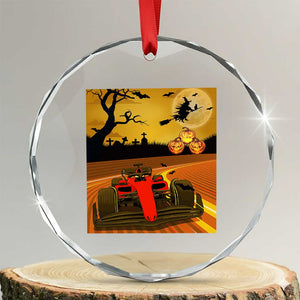 Vintage Race Car Halloween Pumpkin Retro Racing Crystal Glass Ornament TS14 Transparent Glass 3'' Circle Print Your Wear
