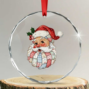 Vintage Retro Patchwork Santa Xmas Crystal Glass Ornament Merry Christmas Holiday TS11 Transparent Glass 3'' Circle Print Your Wear