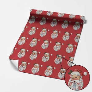 Vintage Retro Patchwork Santa Xmas Wrapping Paper Roll Merry Xmas Holiday TS11 Red Print Your Wear