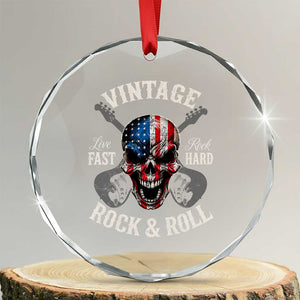 Vintage Rock and Roll Skull Guitar Rocker Crystal Glass Ornament Live Fast Rock Hard American Flag