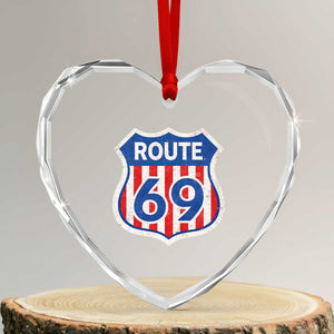 Vintage Route 69 Highway Road Trip Sign Distressed American Flag Heart Crystal Glass Ornament TS11 Transparent Glass 3'' Heart Print Your Wear