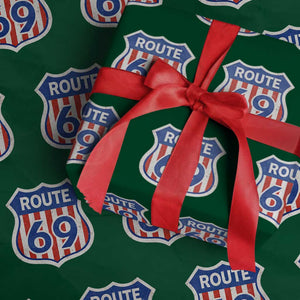 Vintage Route 69 Highway Road Trip Sign Distressed American Flag Wrapping Paper Roll TS11 Green Print Your Wear
