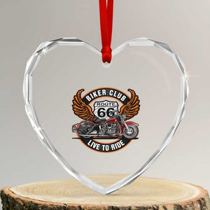 Vintage Route Highway 66 Biker Club Heart Crystal Glass Ornament Live To Ride Motorcycle Graphic TS12 Transparent Glass 3'' Heart Print Your Wear