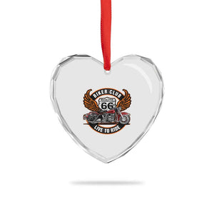Vintage Route Highway 66 Biker Club Heart Crystal Glass Ornament Live To Ride Motorcycle Graphic TS12 Print Your Wear