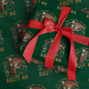 Vintage Route Highway 66 Gas Pump Wrapping Paper Roll Fuel Freedom Flat Roads TS12 Green Print Your Wear