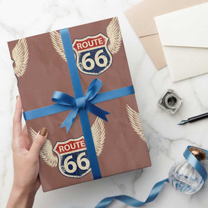 Vintage Route Highway 66 Highway Road Trip Sign Wrapping Paper Roll TS11 Mocha Print Your Wear
